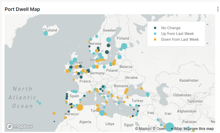 Map of TransVoyant port logistics data showing port dwell times